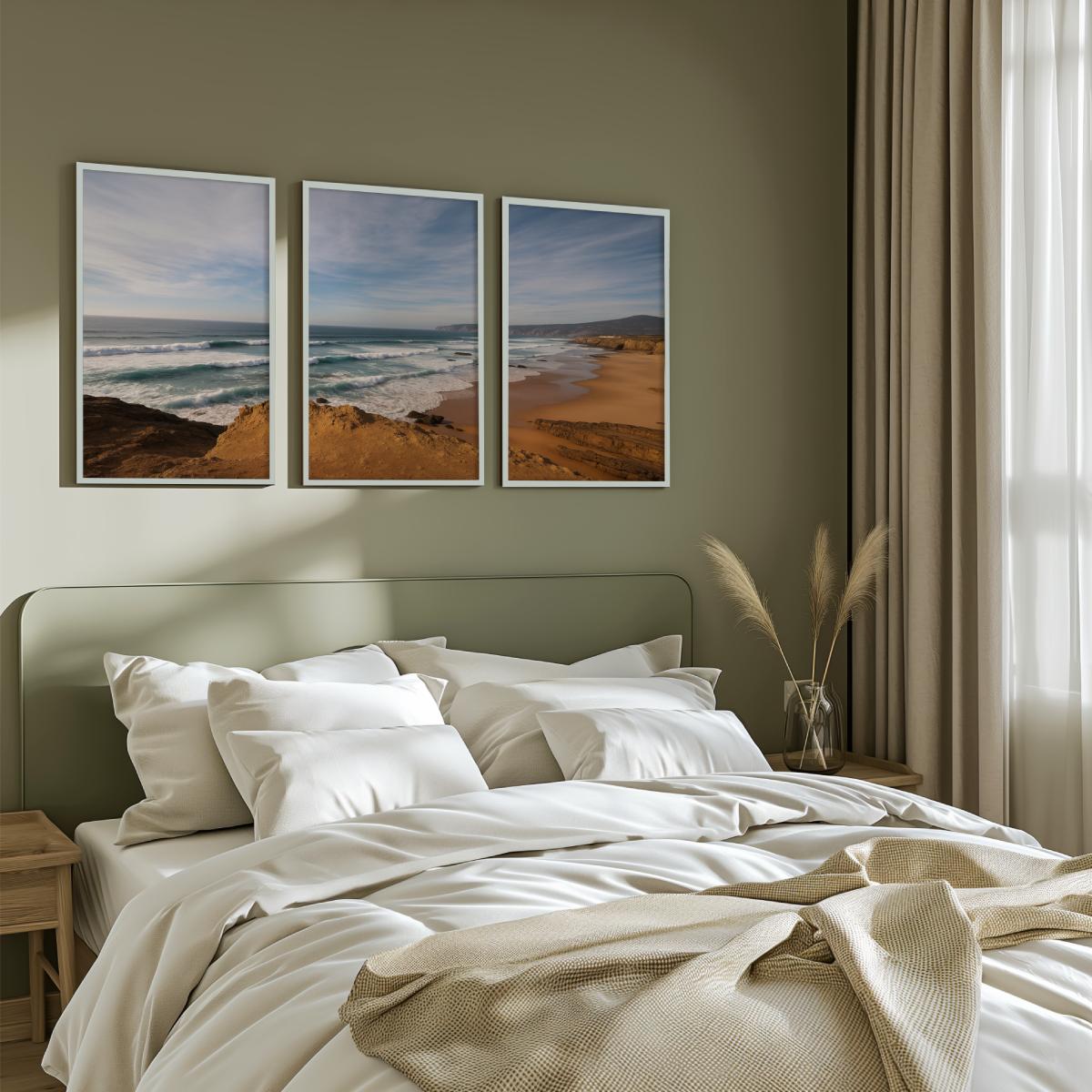 Atlantic Serenity – 3-Panel Rocky Beach & Ocean Wall Art Set