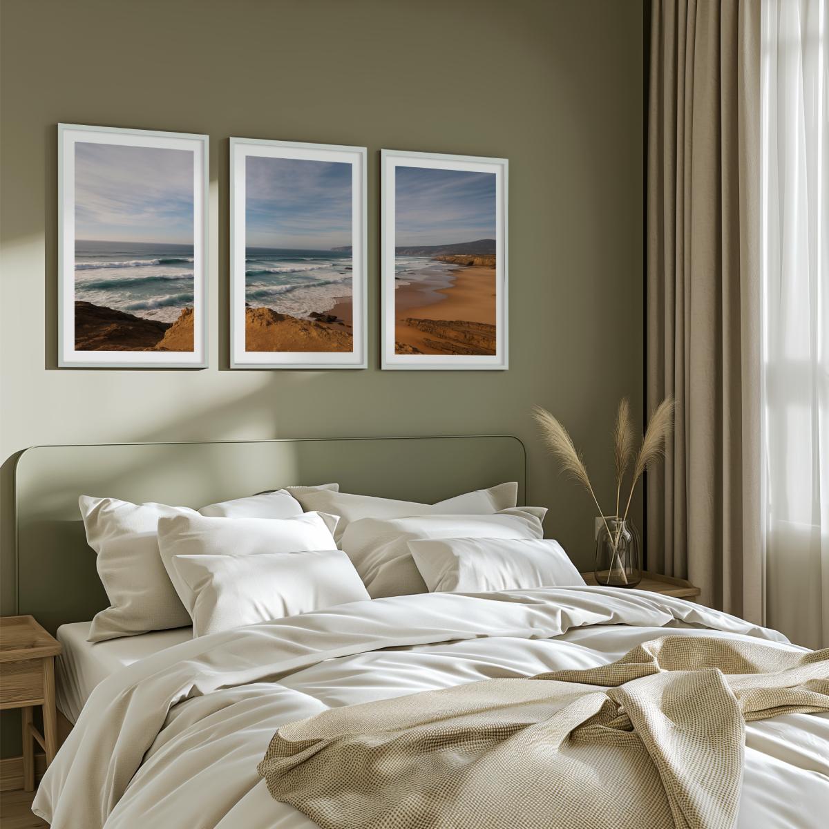 Atlantic Serenity – 3-Panel Rocky Beach & Ocean Wall Art Set