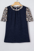 Leopard Patchwork Ribbed Short Sleeve Top