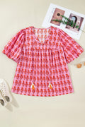Plus Size Floral Tassel Tie Puff Sleeve Blouse