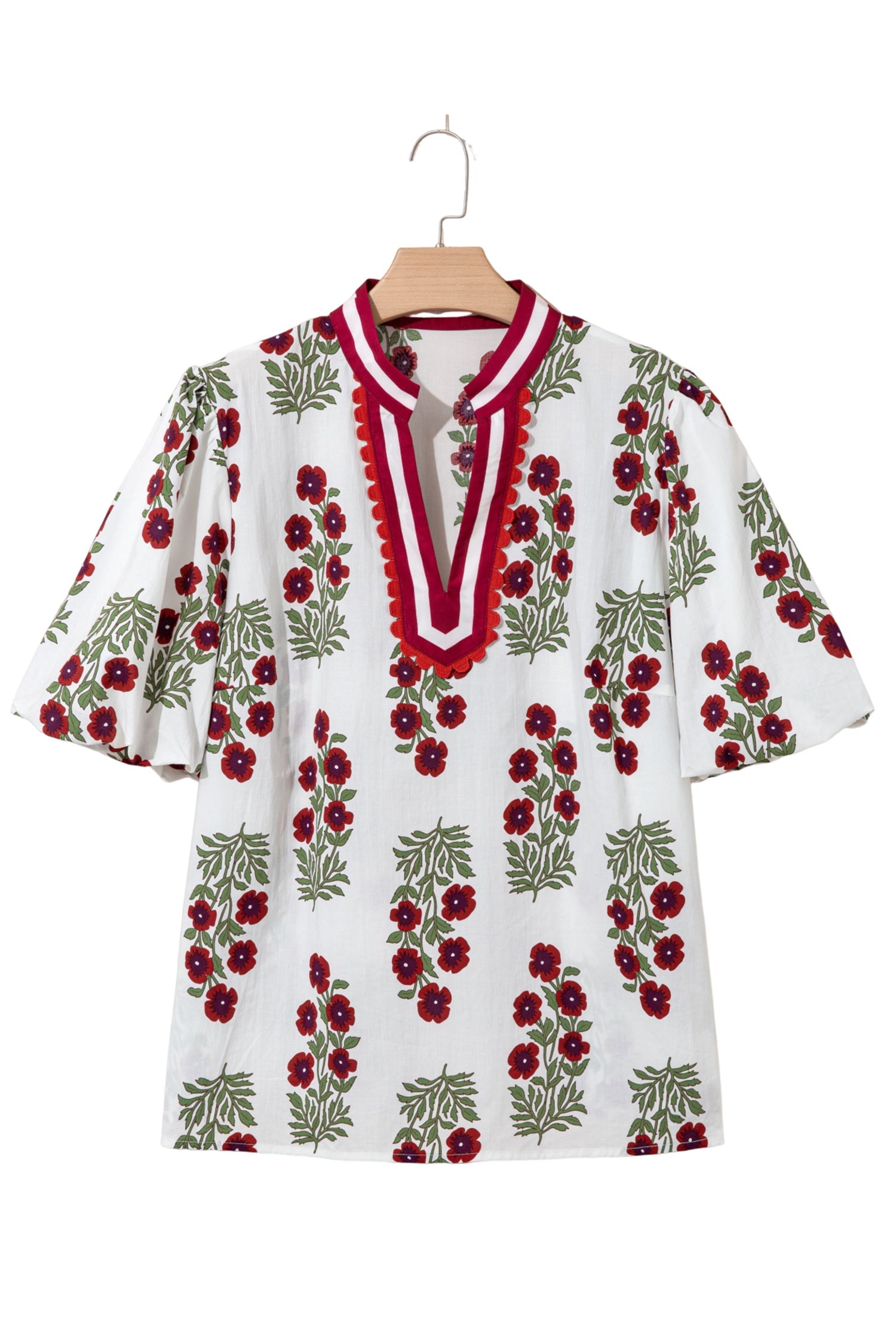 Plus Size Floral Ricrac Trim Short Sleeve Blouse