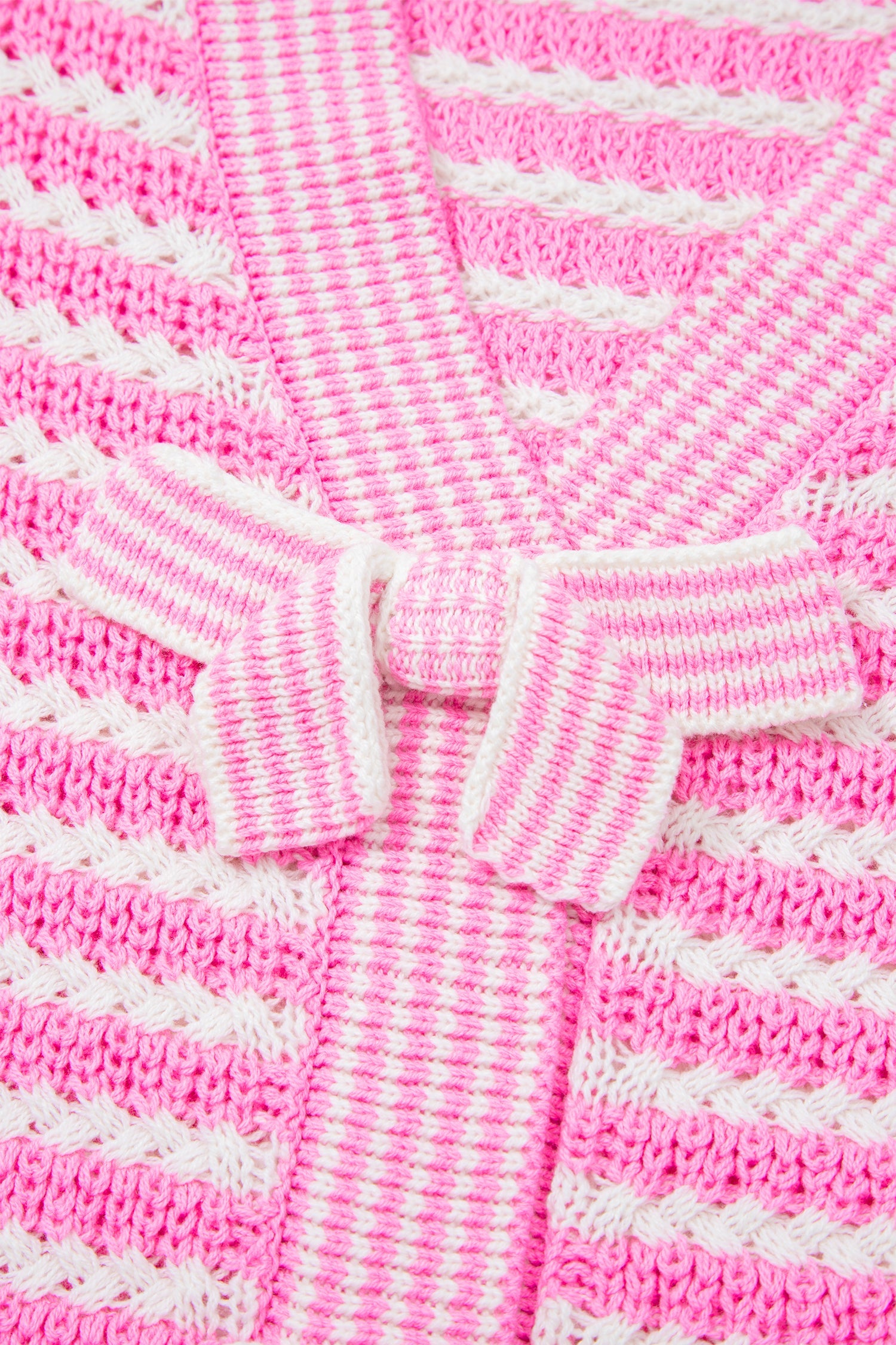 Stripe Bow Tie V-Neck Short Sleeve Sweater