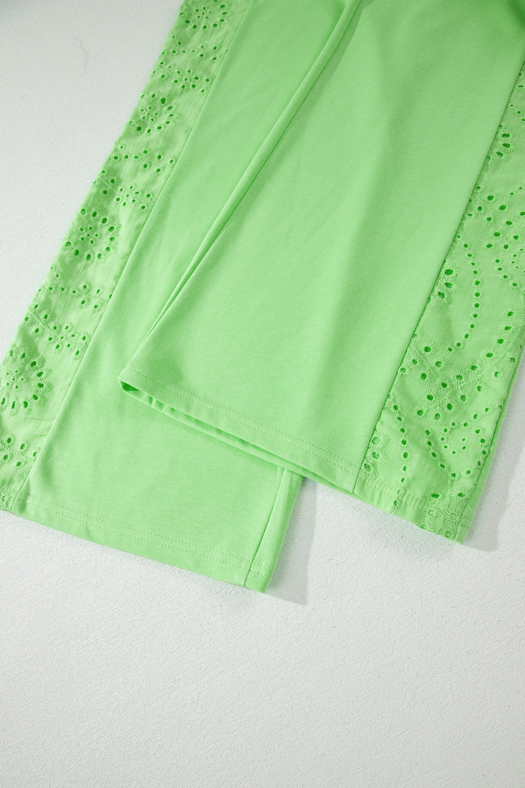 Solid Embroidered Eyelet Patchwork Top & Pants Set