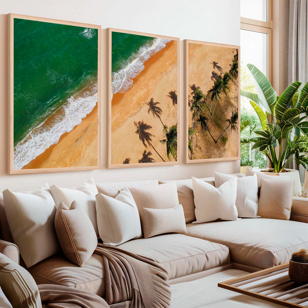 Beach Wall Hanging Decor – Aerial Palm Tree Shadows and Shoreline