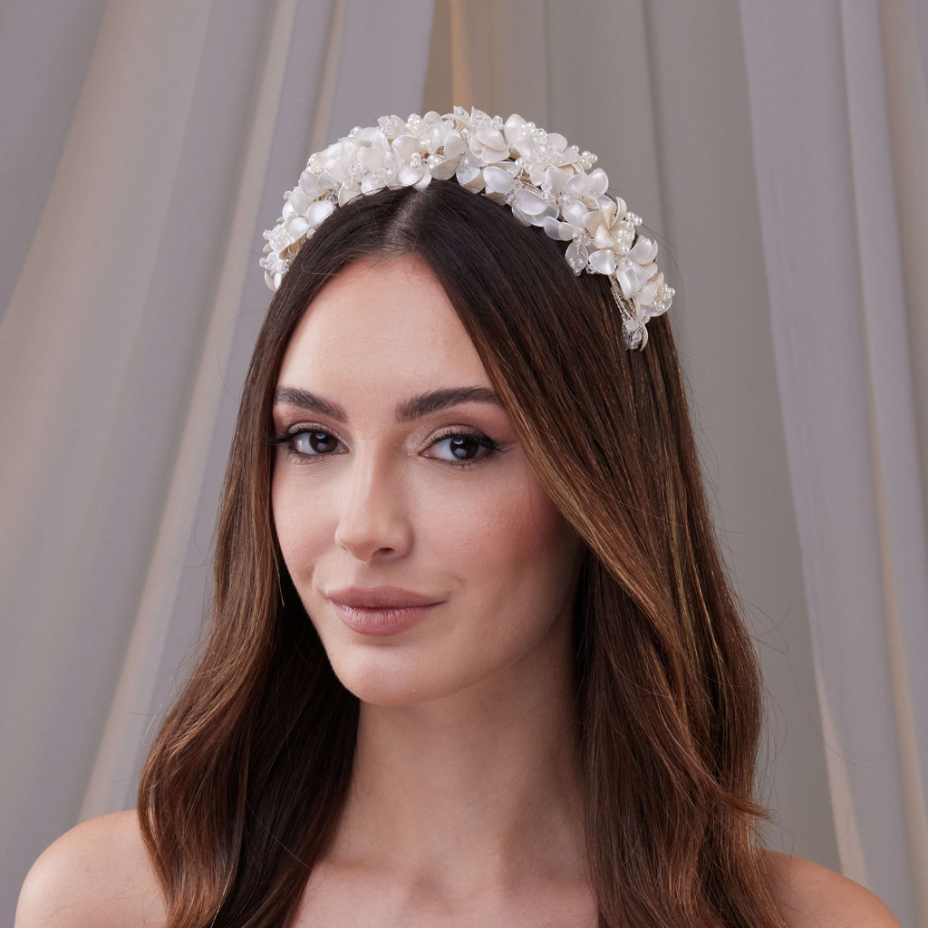 Handmade Pearl and Resin Flower Wedding Hair Band