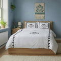 Monogram Layered Leaf Applique Cotton Duvet Cover Set
