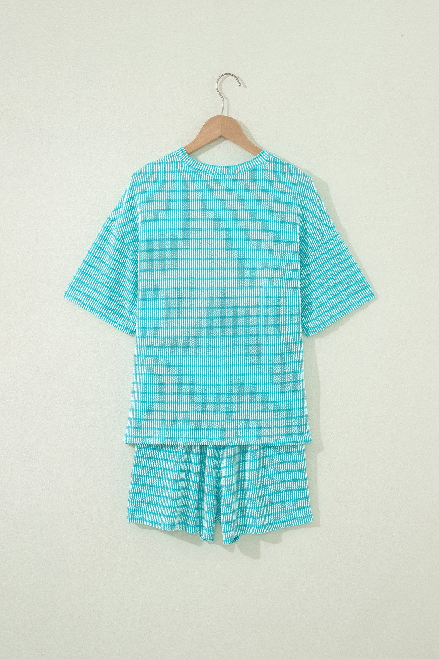 Stripe Ribbed Loose Tee & Drawstring Short Set