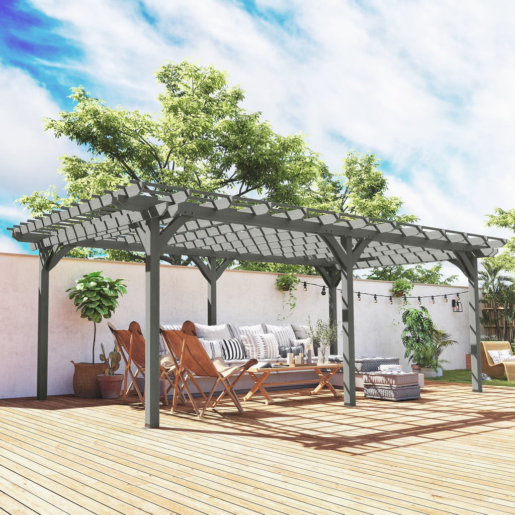 12x20 ft Wooden Pergola – Large Fir Wood Pergola Gazebo for Backyard, Garden & Deck, Gray Heavy-Duty Grape Tre