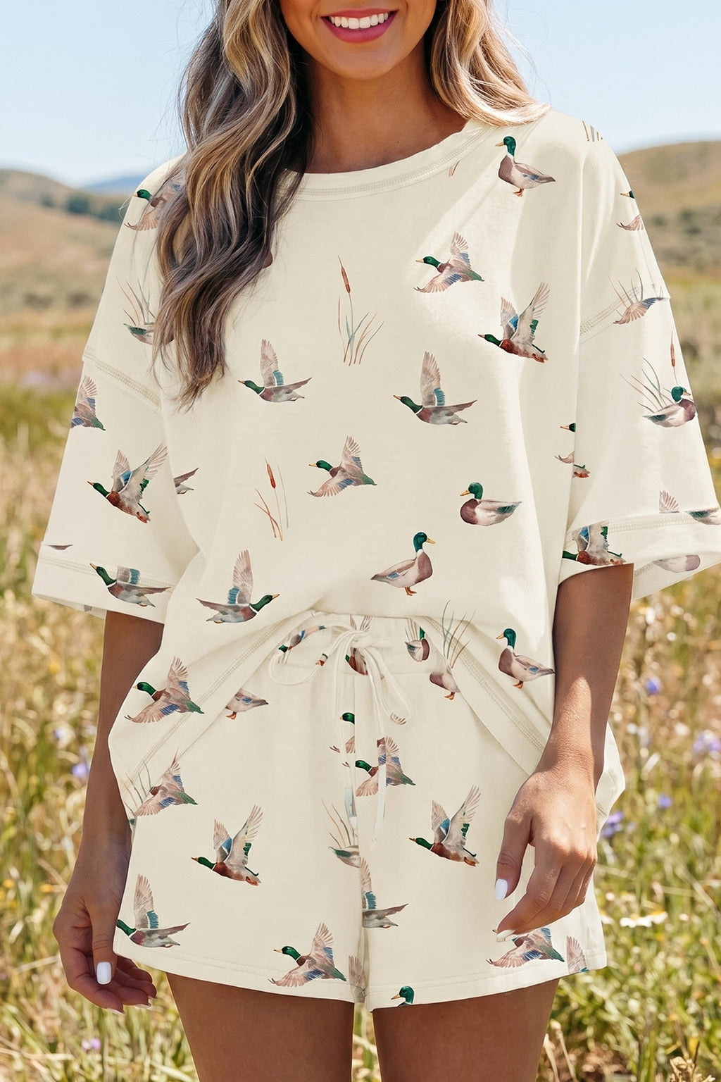 Mallard Duck Oversized Tee & Elastic Shorts Set