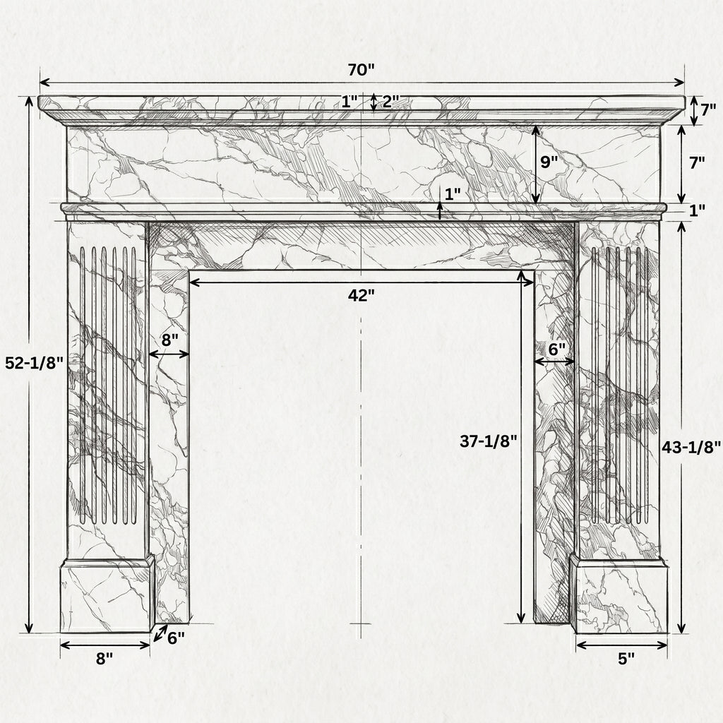 Calacatta Viola Marble Fluted Fireplace Mantel Polished (L)70" (H)52" (D)7"