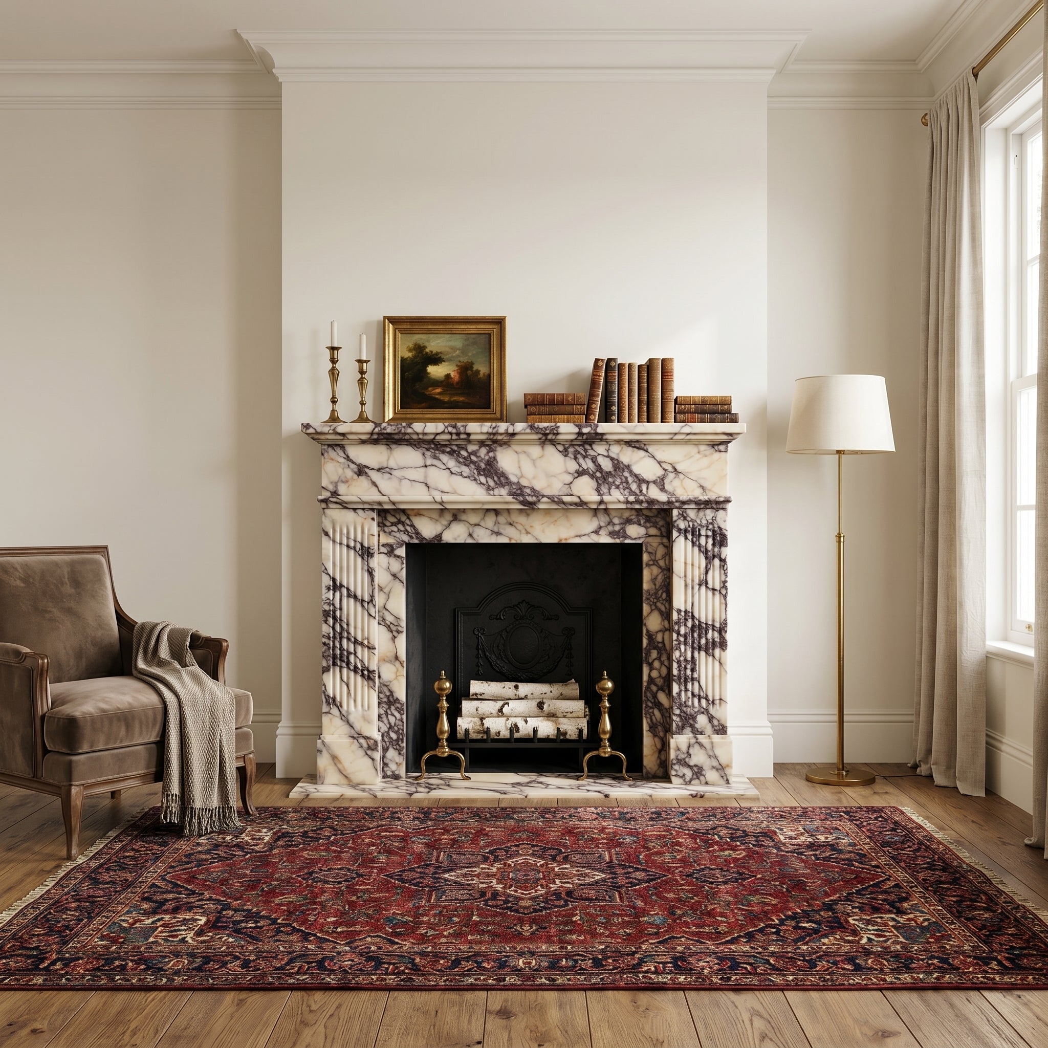Calacatta Viola Marble Fluted Fireplace Mantel Polished (L)70" (H)52" (D)7"