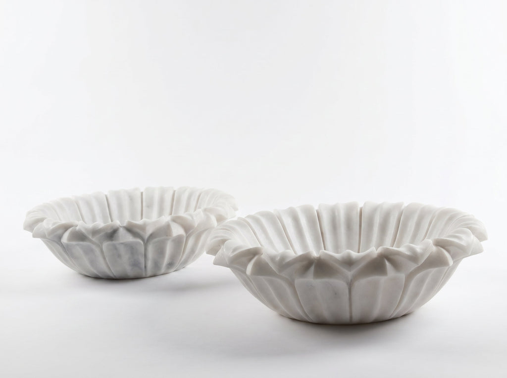 Carrara White Marble Flower Shape Polished Sink (D)18" (H)6"