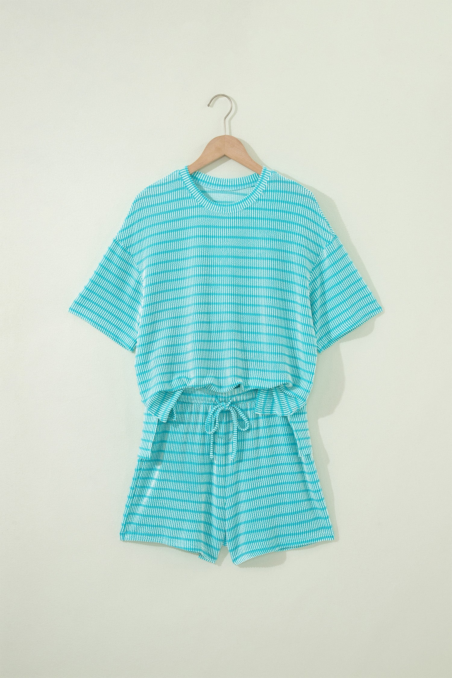 Stripe Ribbed Loose Tee & Drawstring Short Set