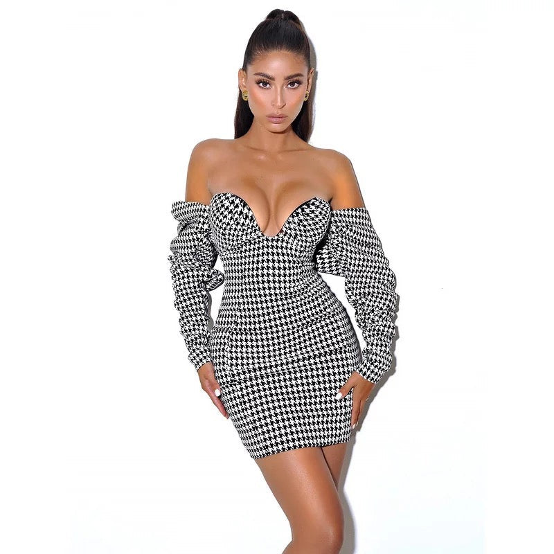 Privilege Houndstooth Dress