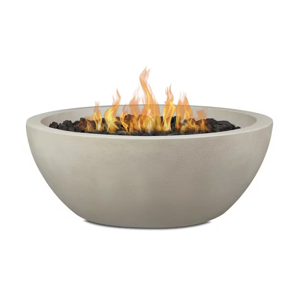 38” Round Concrete Propane Fire Pit – Outdoor Patio Fire Bowl with Cover