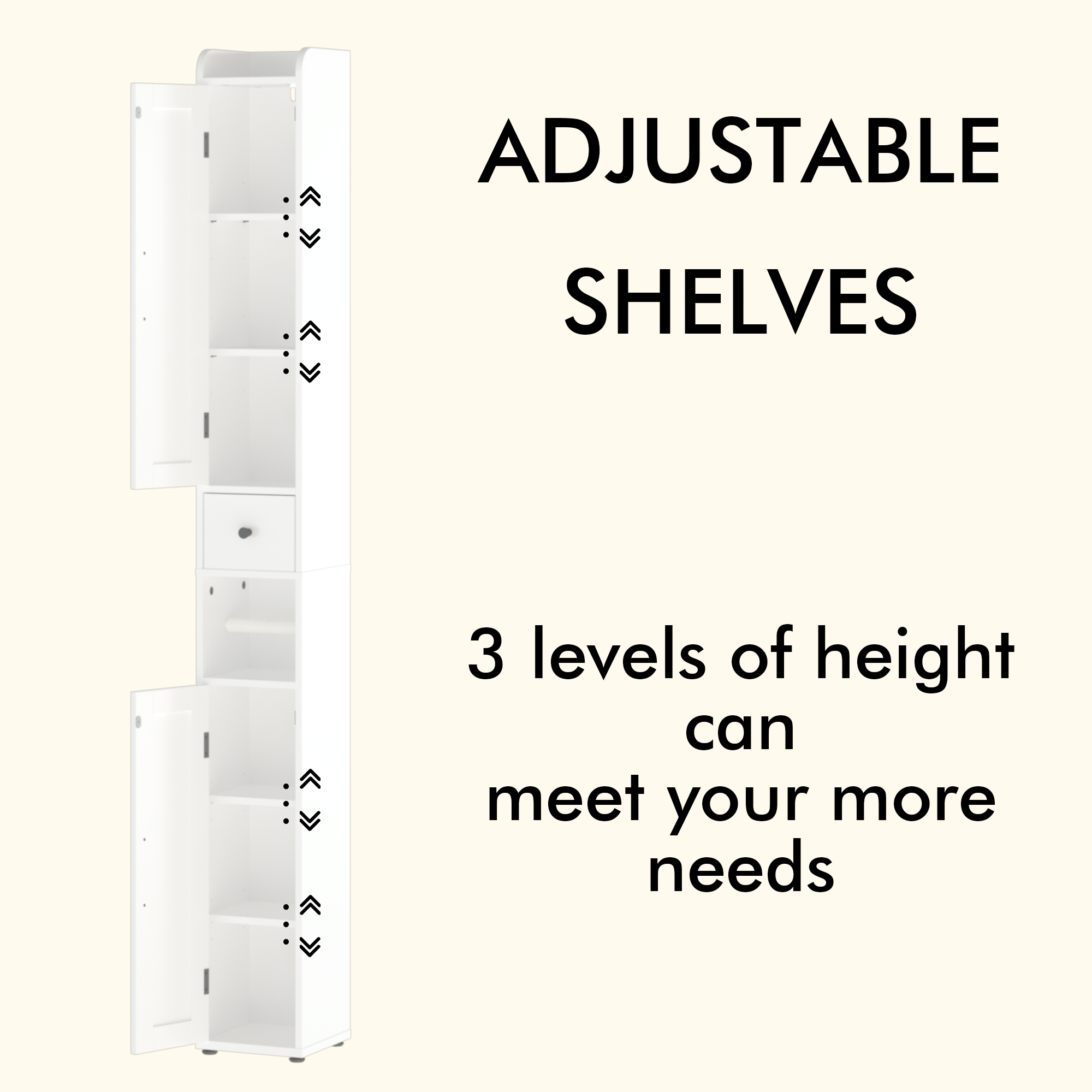 White Slim Tall Bathroom Storage Cabinet with Adjustable Shelves, 2 Doors Freestanding Cabinet for Small Spaces, Kitchen, Living Room, MDF Material, 67.51 inches High