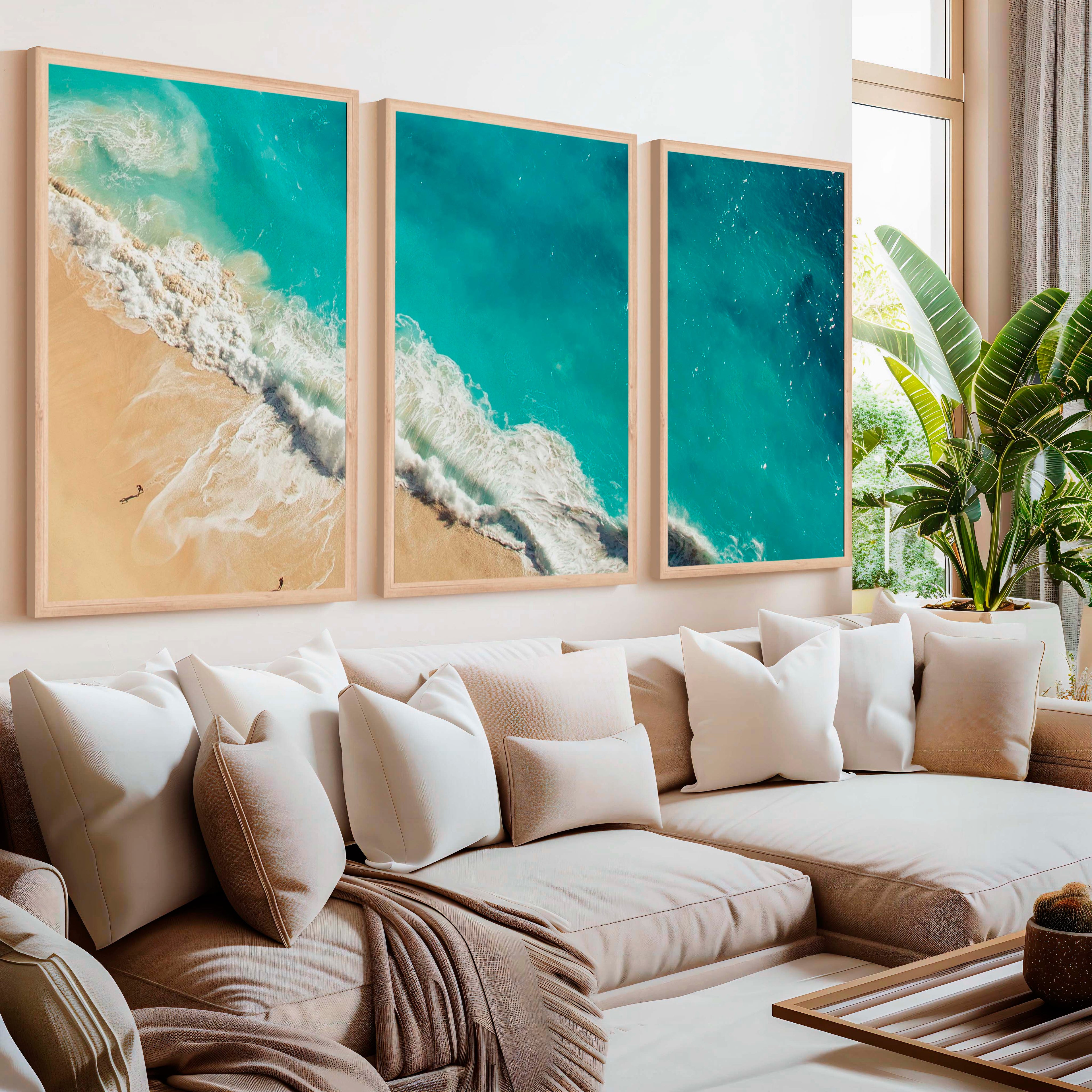 Coastal Calm Wall Art – Aerial View of Clear Waves and Beach