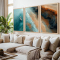 Coastal Cliff Aerial Triptych – Ocean Boat, Shoreline & Rocks