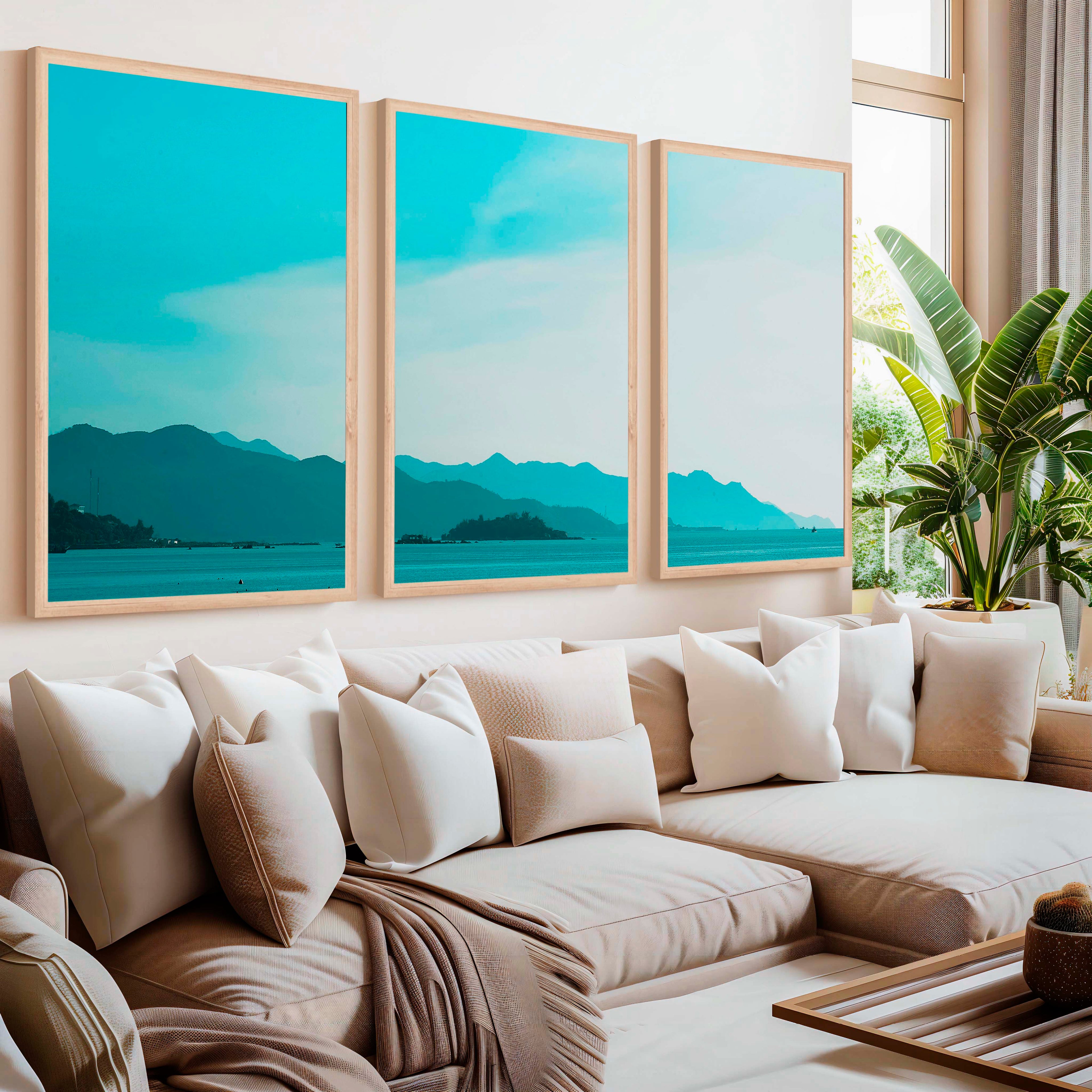 Coastal Pictures for Wall – Misty Mountains and Calm Sea