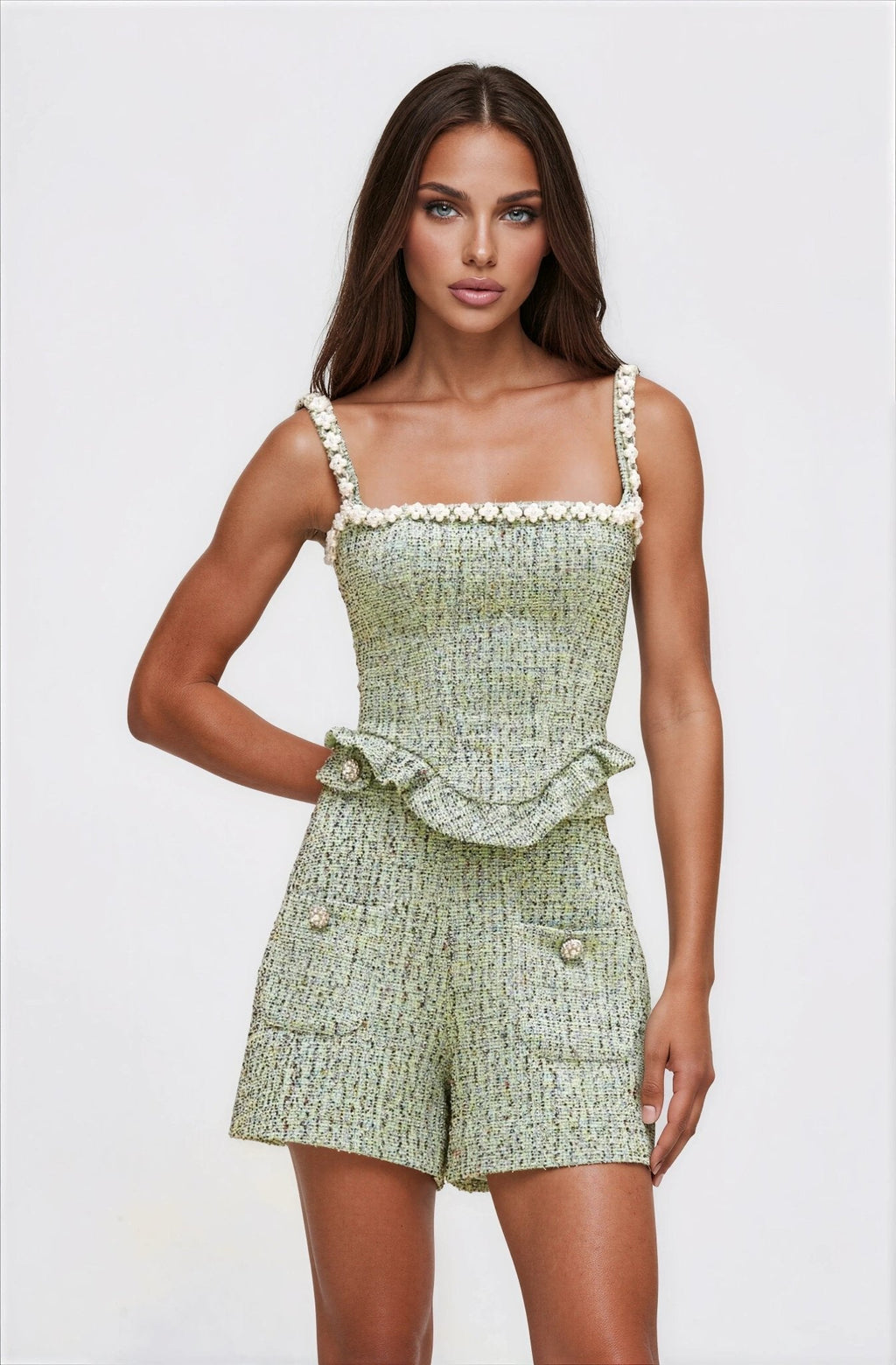 Crystal Tweed Top – Green