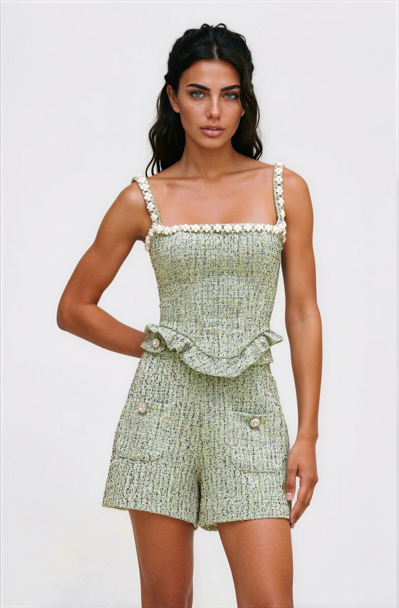 Crystal Tweed Top – Green