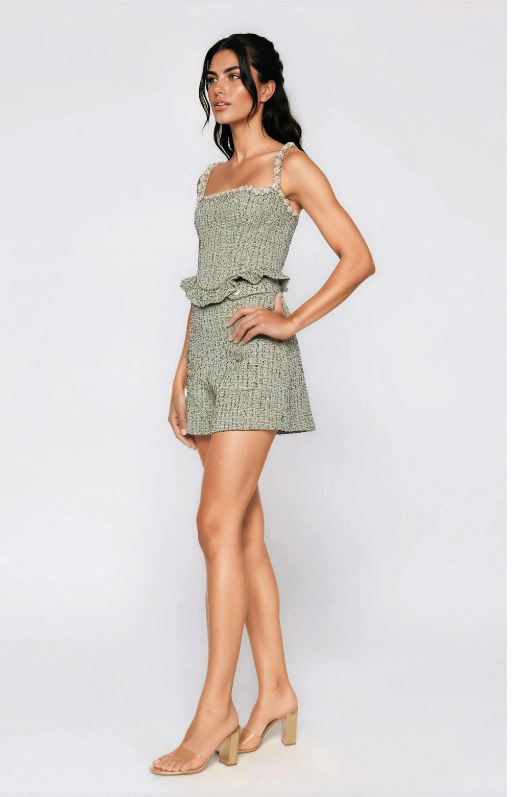 Crystal Tweed Top – Green