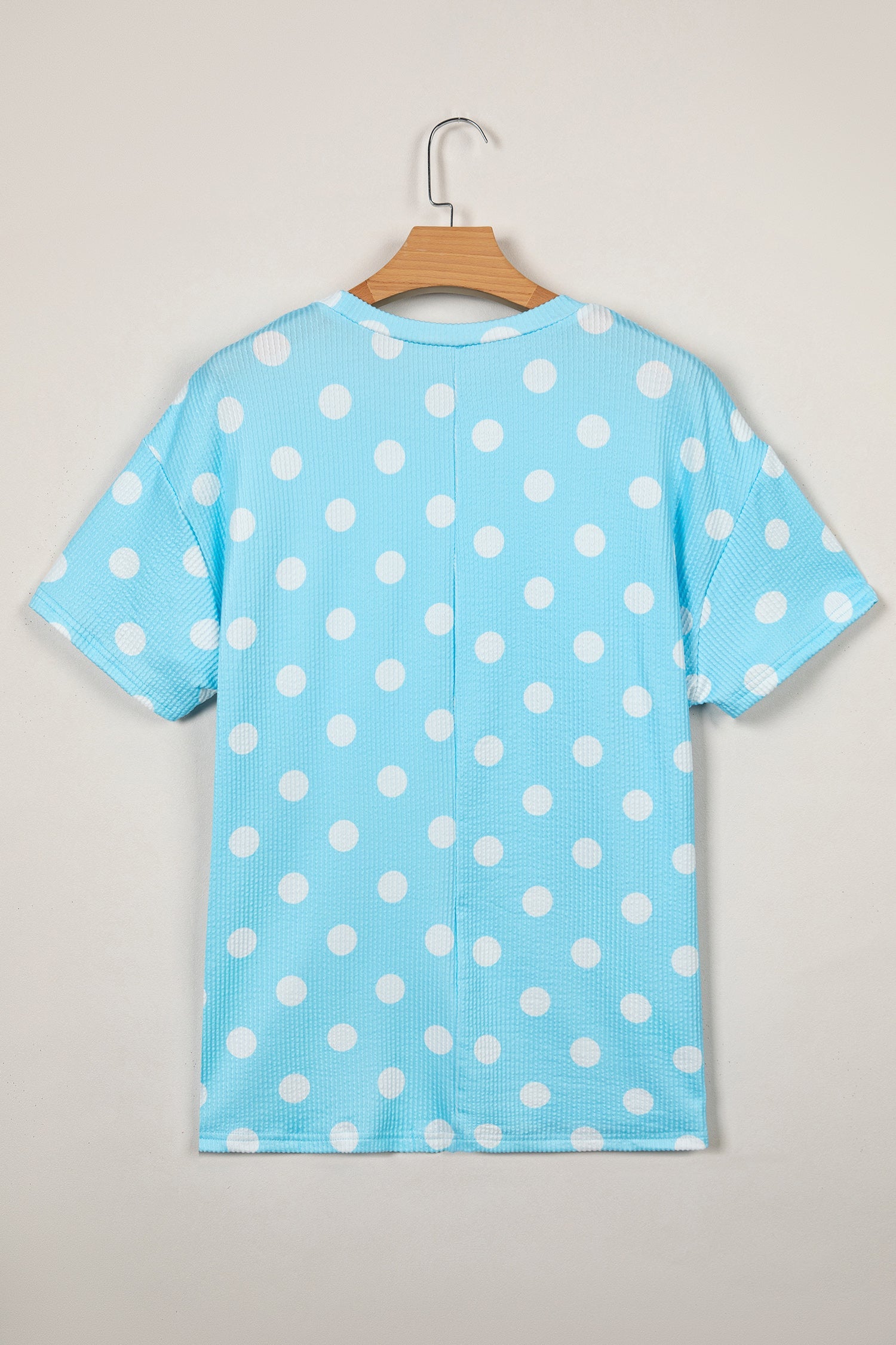 Polka Dot Patch Pocket Drop Shoulder Textured Top