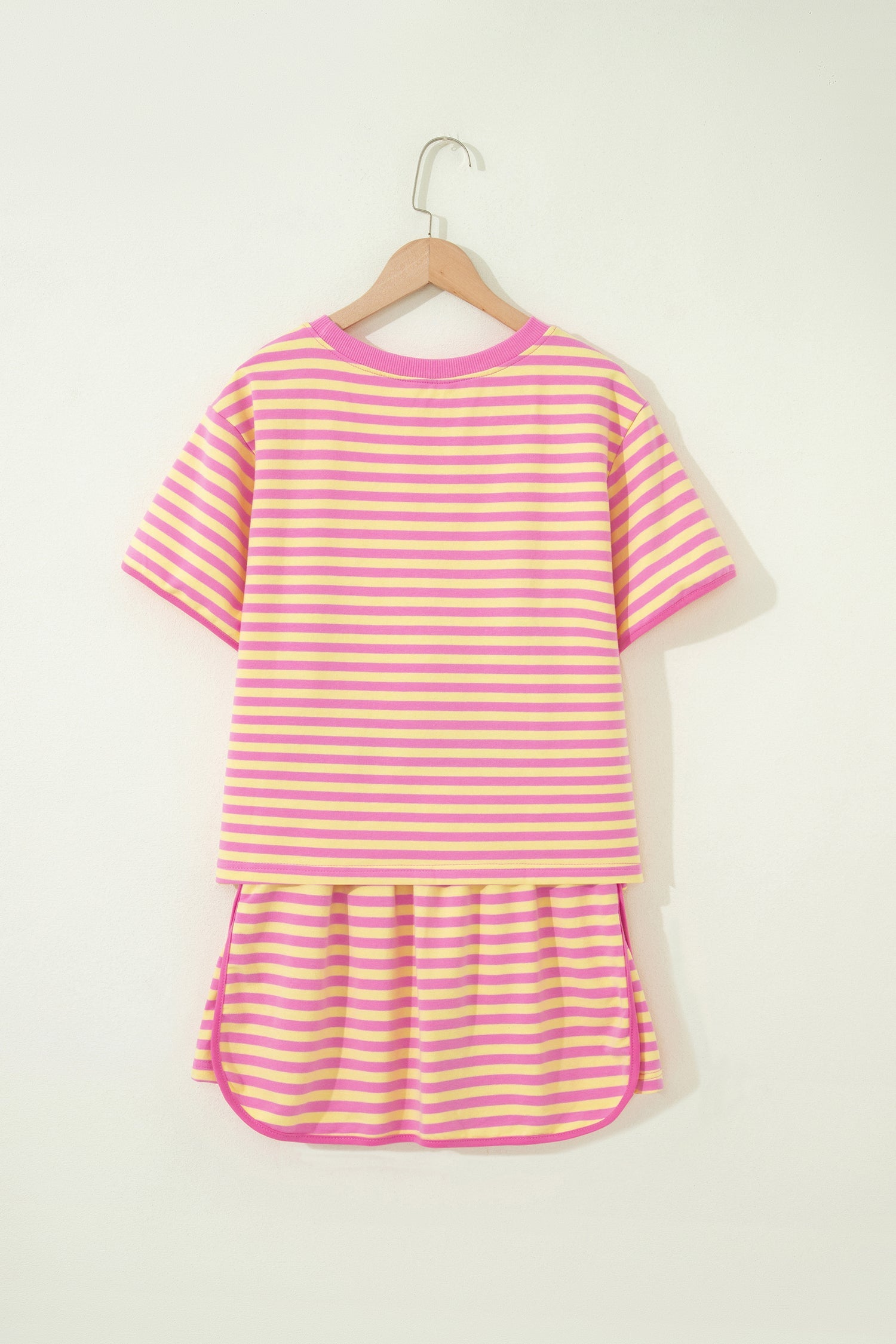 Stripe Contrast Trim Short Sleeve Top & Skirt Set