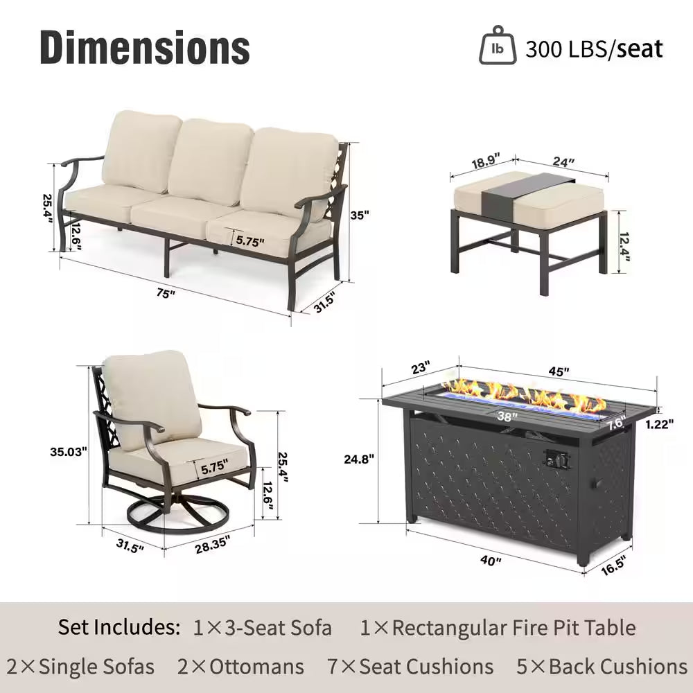 6-Piece Patio Furniture Set with Fire Pit Table