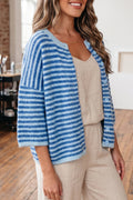 Stripe 3/4 Sleeve Button Down Knit Cardigan