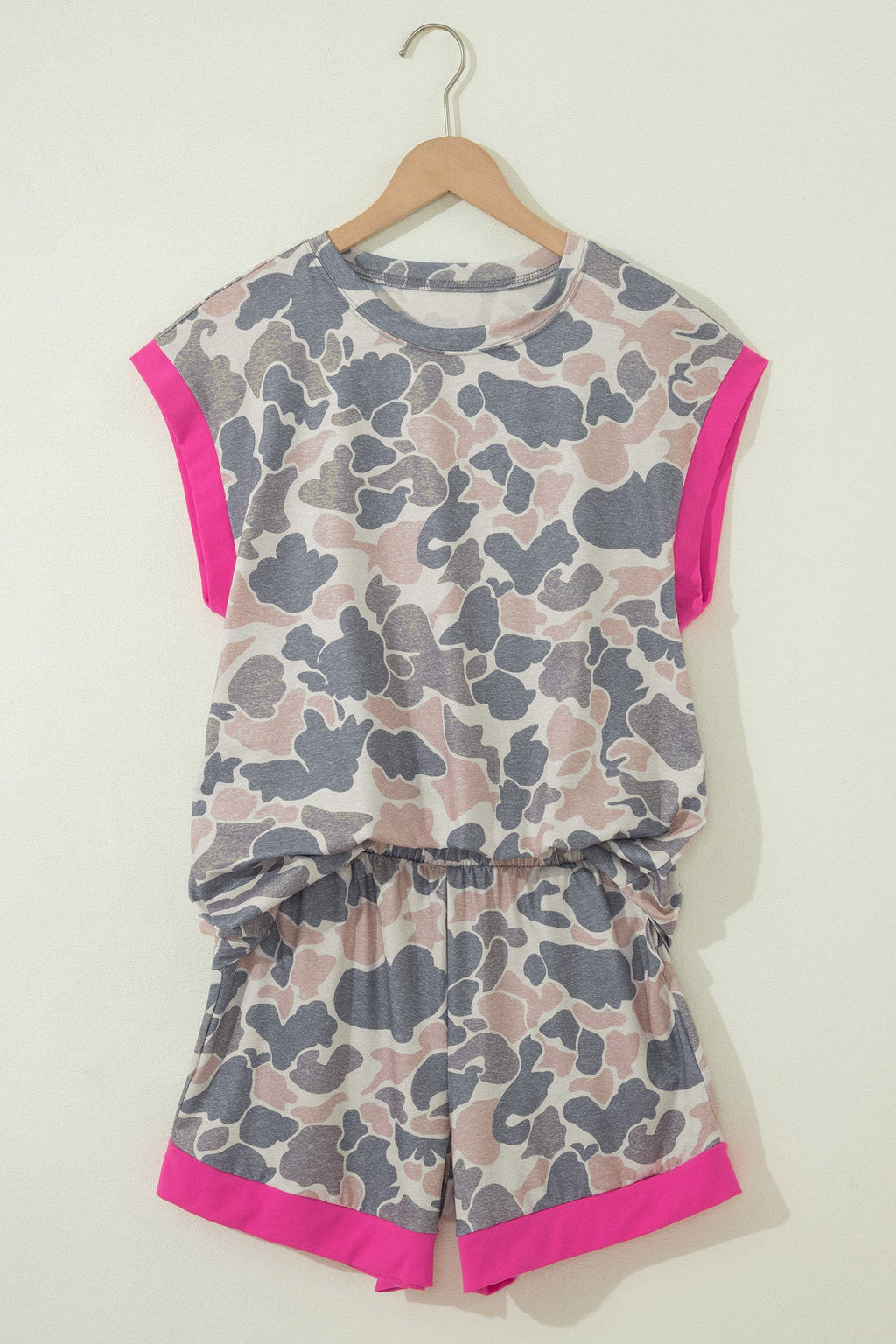 Camo Contrast Trim Tank & Elastic Waist Shorts Set