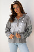 Taytum Patchwork Drawstring Hooded Long Sleeve Top
