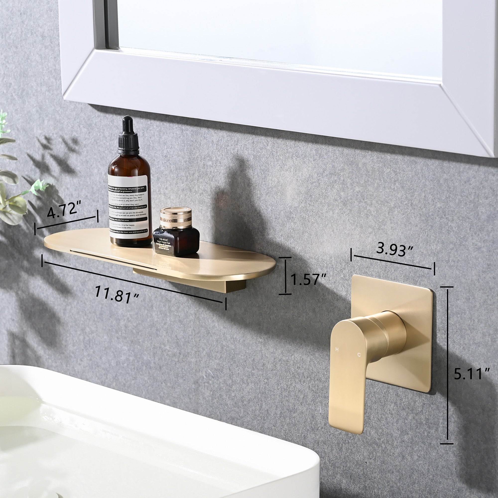 Modern Wall Mount Bathtub Faucet Brushed Gold Single Handle with Waterfall Tub Spout and Rough-in Valve