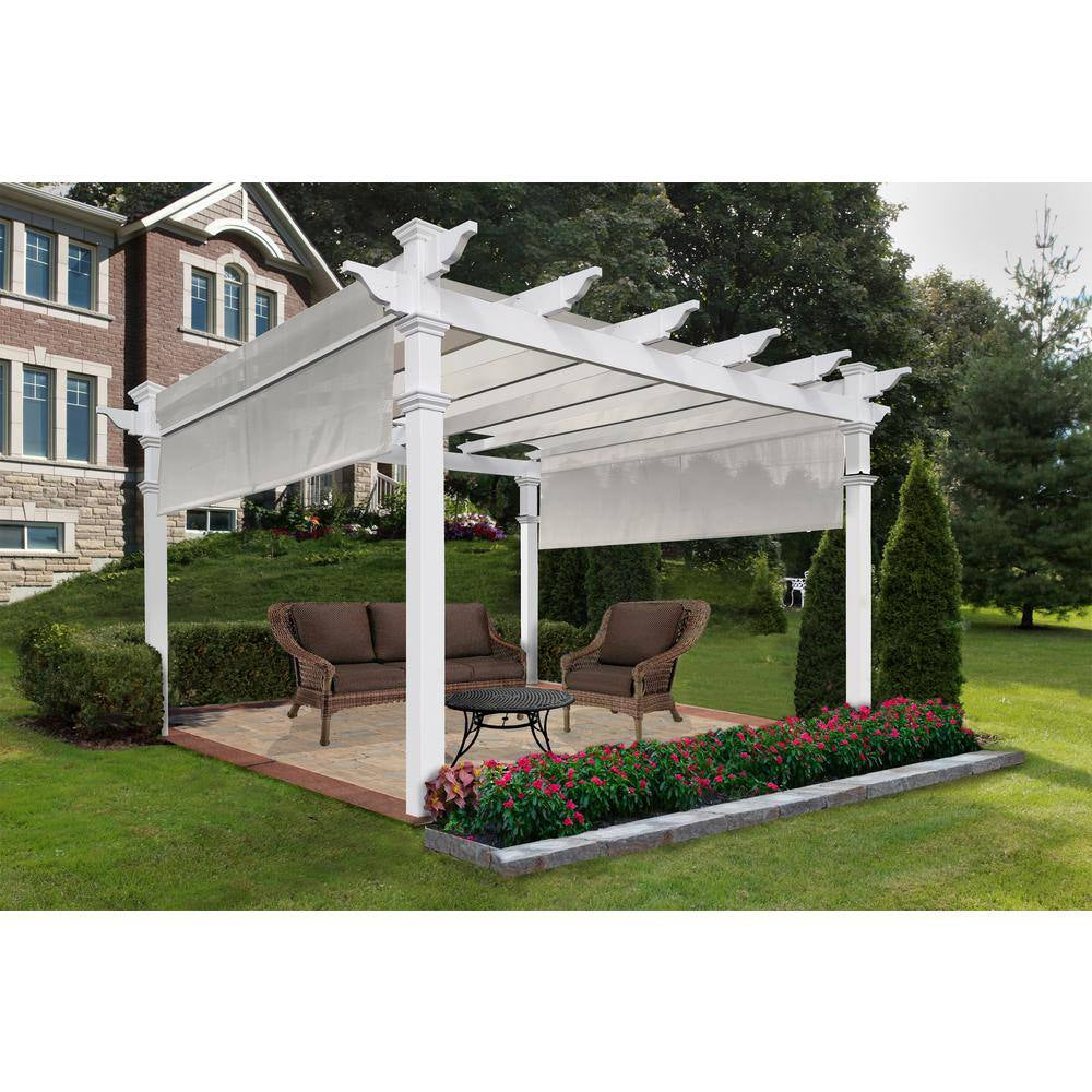 11x11 ft – White Vinyl Pergola with Adjustable Canopy
