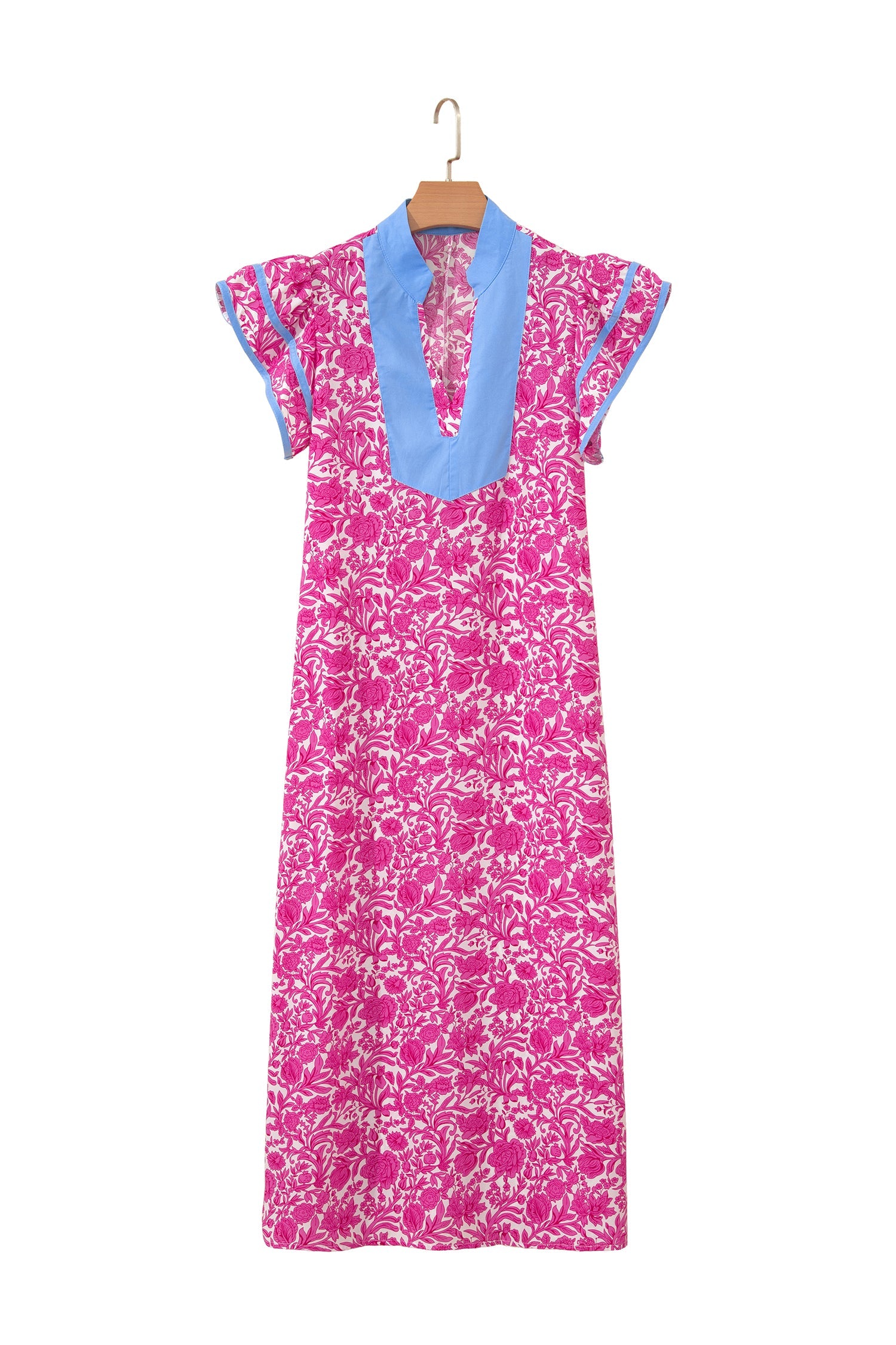 Floral Colorblock Patchwork V-Neck Midi Dress