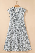 Plus Size Floral Ruffle Sleeve Midi Dress