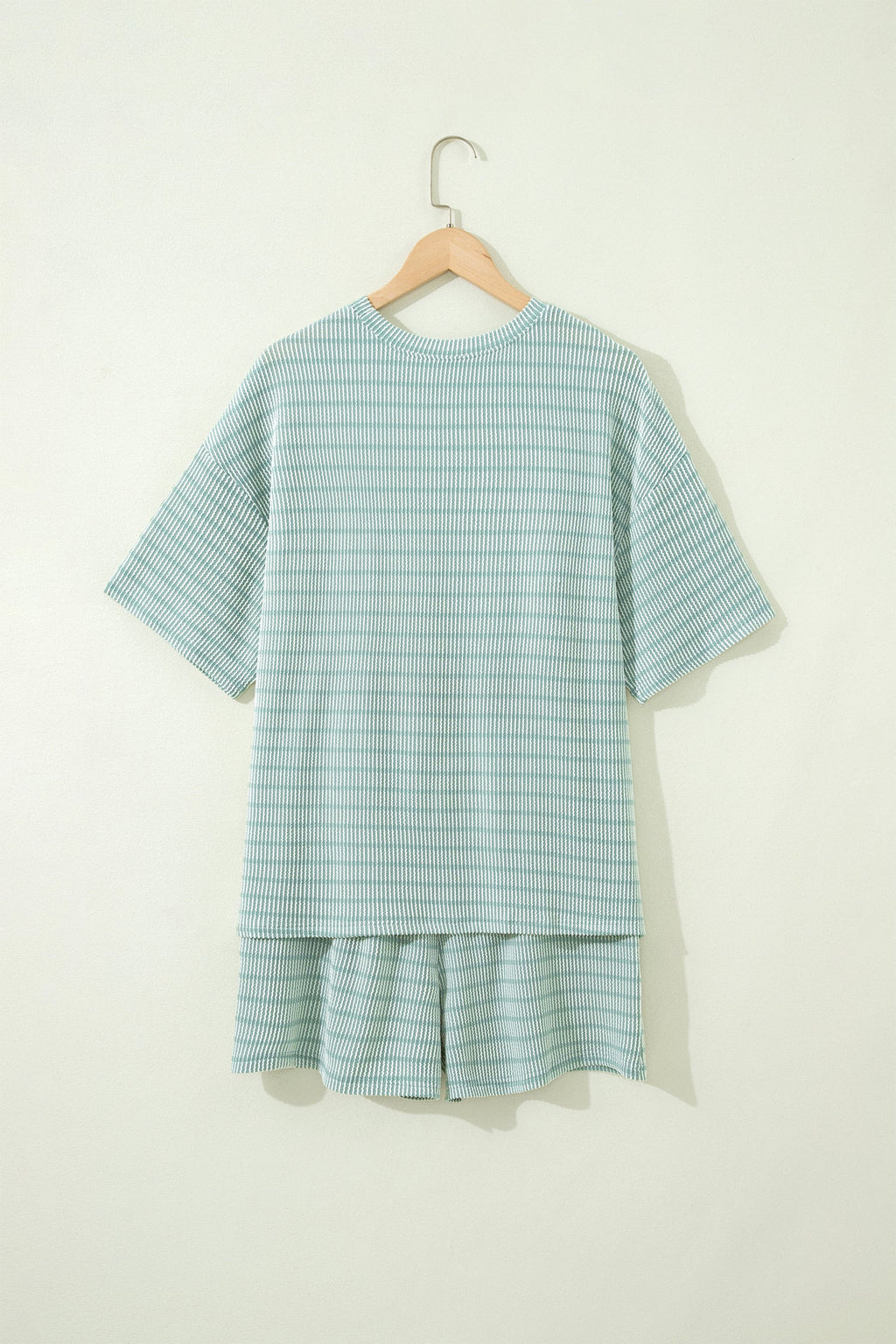 Stripe Ribbed Loose Tee & Drawstring Short Set