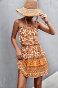 Bohemian Strapless Dress with Frill Trim