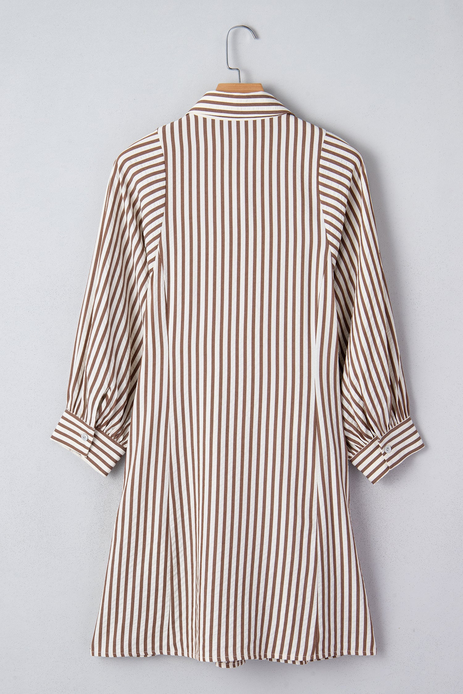 Stripe Tie Waist Puff Sleeve Mini Shirt Dress