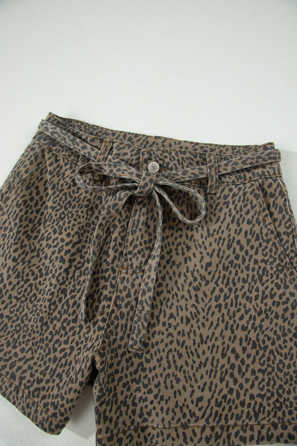 Leopard Denim Tie High Waist Shorts