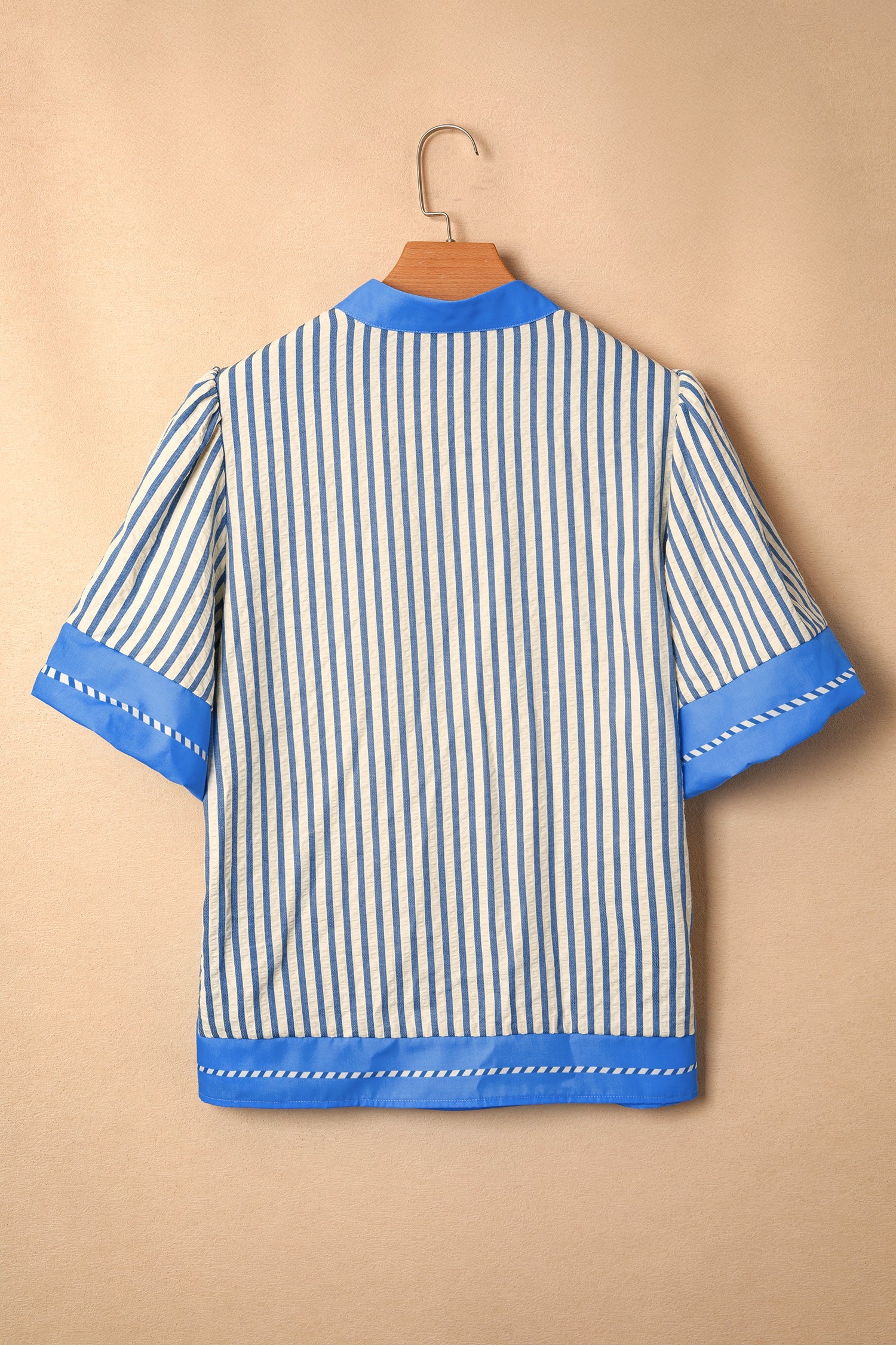 Stripe Colorblock V-Neck Short Sleeve Blouse
