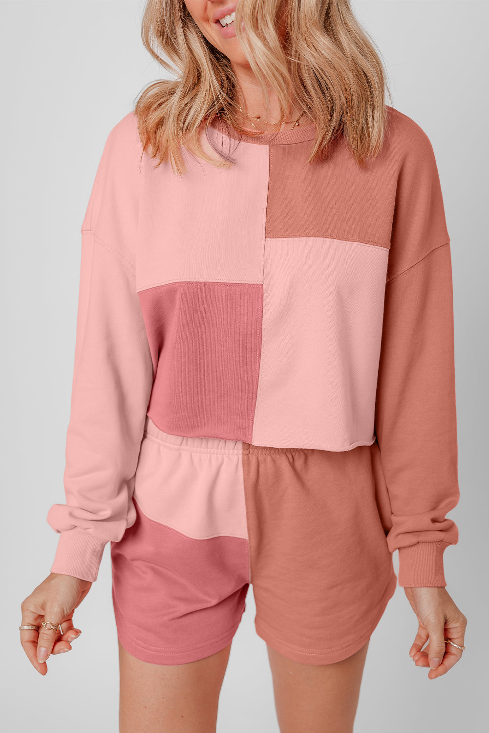 Saige Patchwork Long Sleeve Shorts