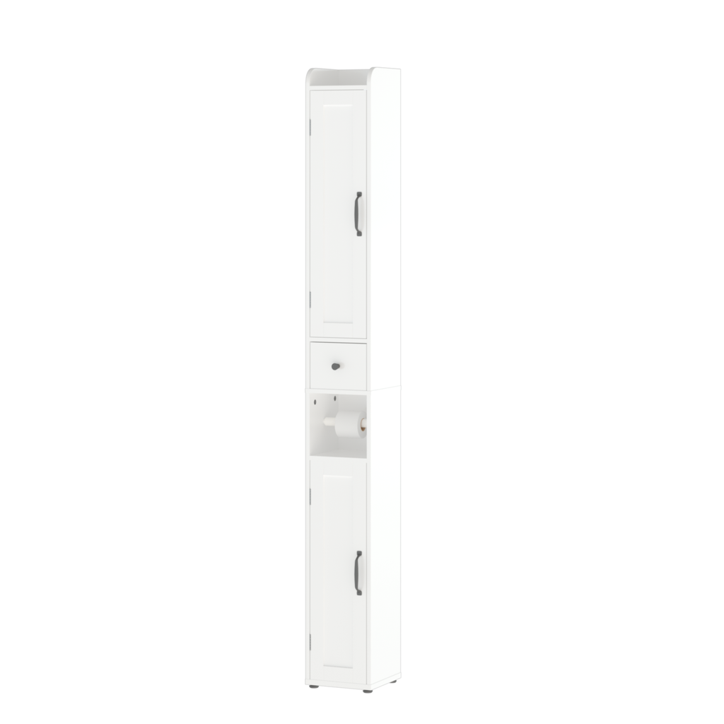 White Slim Tall Bathroom Storage Cabinet with Adjustable Shelves, 2 Doors Freestanding Cabinet for Small Spaces, Kitchen, Living Room, MDF Material, 67.51 inches High