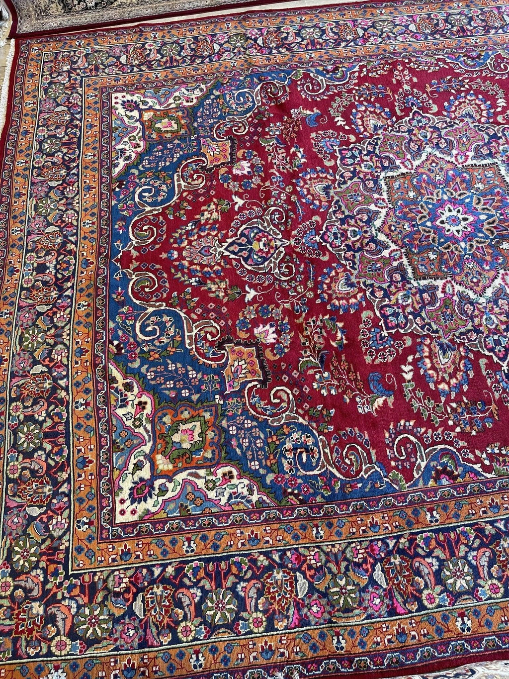 Elegant Mint Vintage 1960's Hand Knotted Veggie Dye Khorasan Area Rug 9’7” x 12’9”