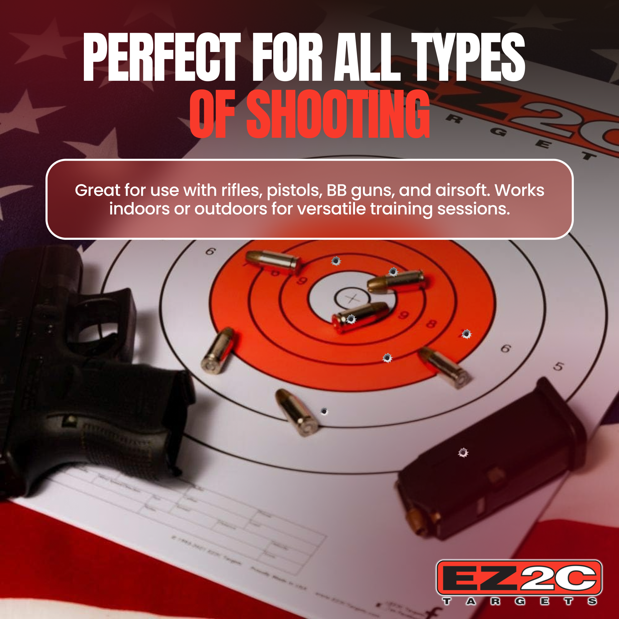200 EZ2C Targets Most Popular 5 Styles Paper Targets Bundle 11"x17" USA MADE