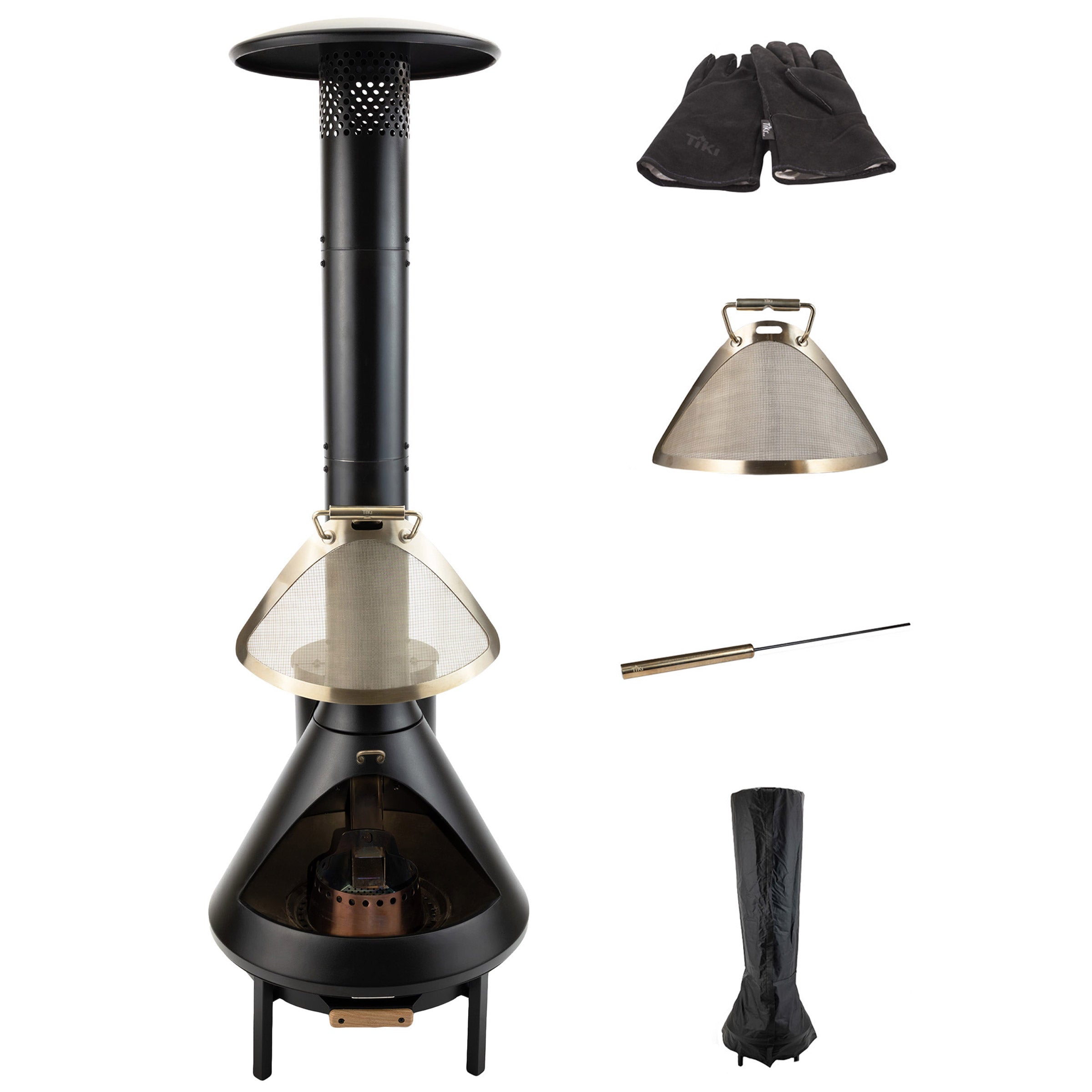 TIKI Brand 70 Inch Chiminea Fireplace and Pellet Hopper