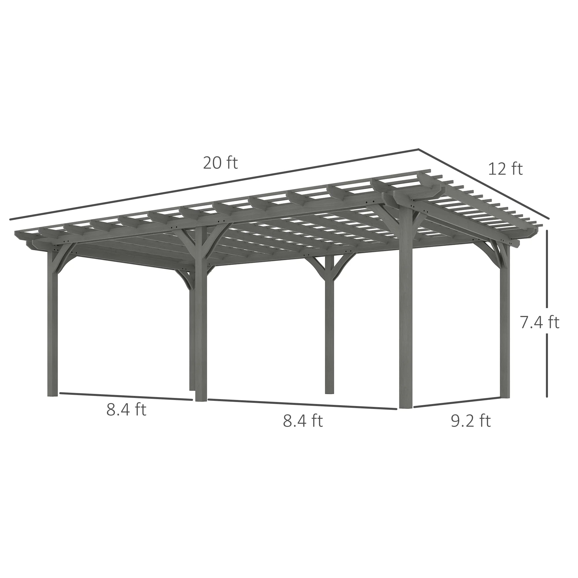 12x20 ft Wooden Pergola – Large Fir Wood Pergola Gazebo for Backyard, Garden & Deck, Gray Heavy-Duty Grape Tre