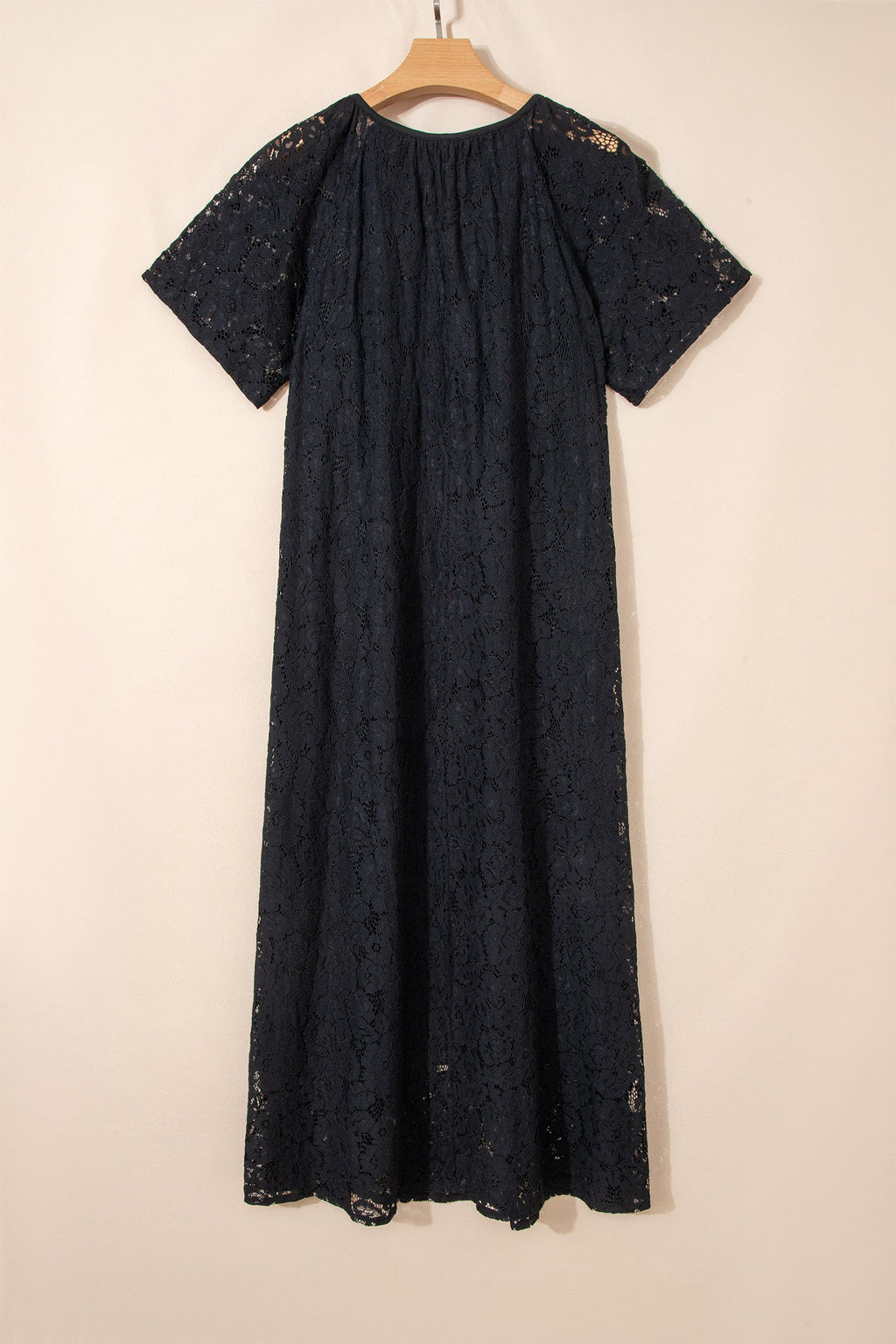 Lace Overlay Tassel Tie Short Sleeve Maxi Dress