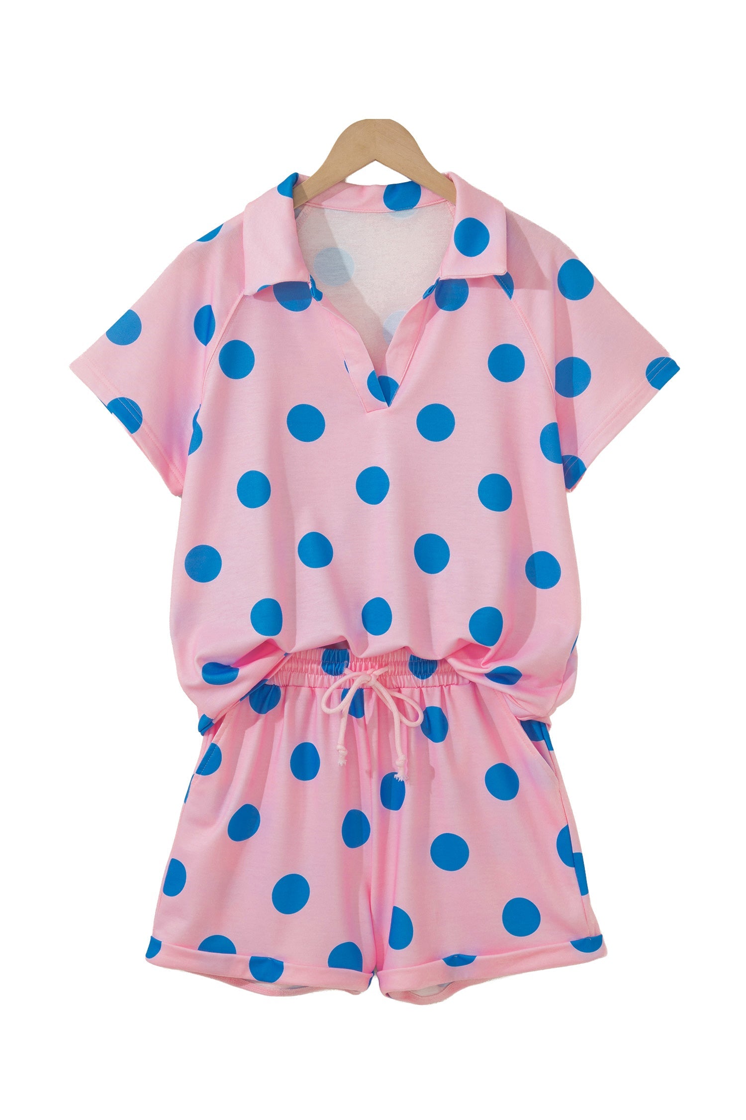 Polka Dot V-Neck Tee & Drawstring Shorts Set