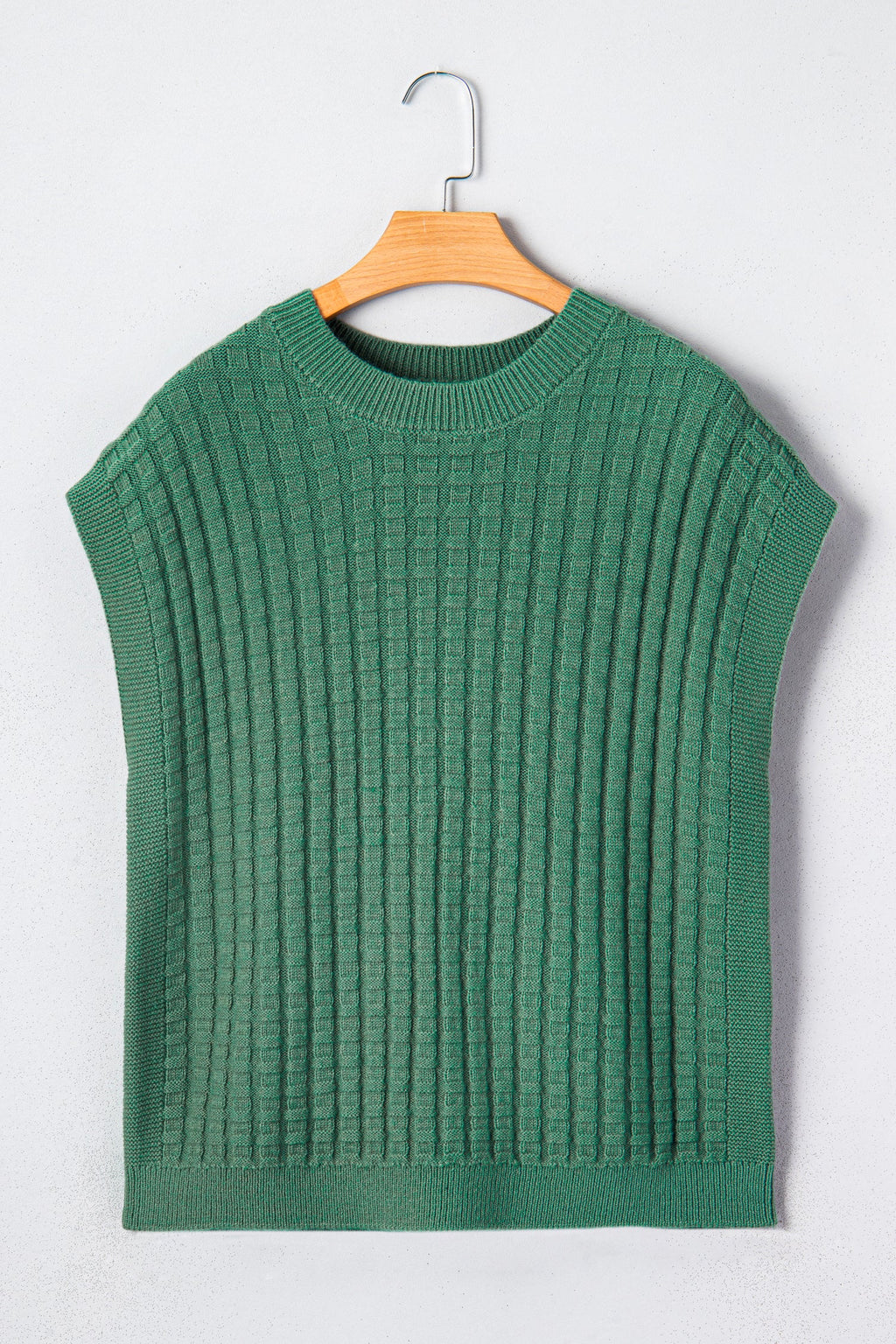 Solid Textured Round Neck Short Sleeve Sweater